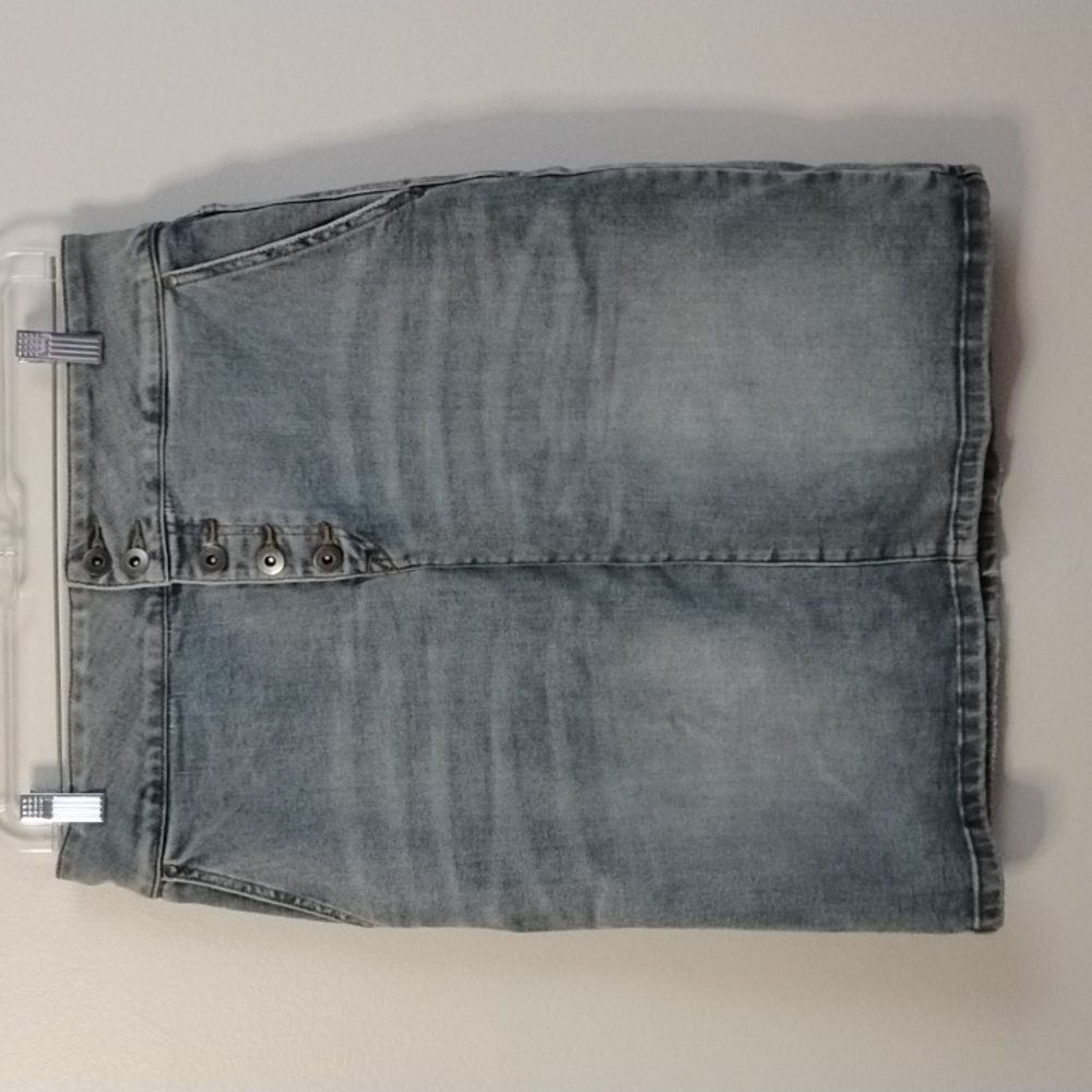 Prana Blue Denim Button Fly Midi  Casual Western Festival Cowgirl Jean Skirt